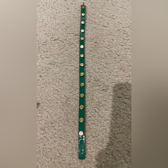 TORY BURCH Leather Strap Logo Studded Double Wrap Bracelet Green Pink Gold LN* - Picture 4 of 7